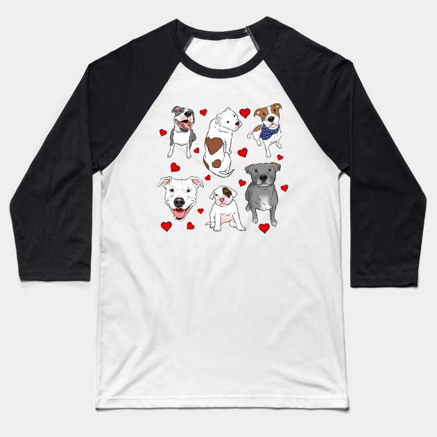 Cute Pitbulls and Hearts Collage Baseball T-Shirt by sockdogs